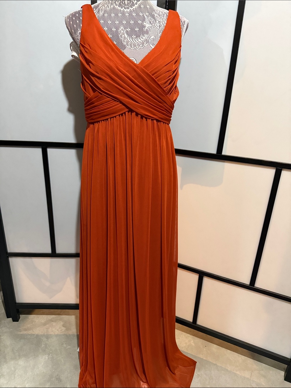 David's Bridal Burnt Orange V-Neck Maxi Dress